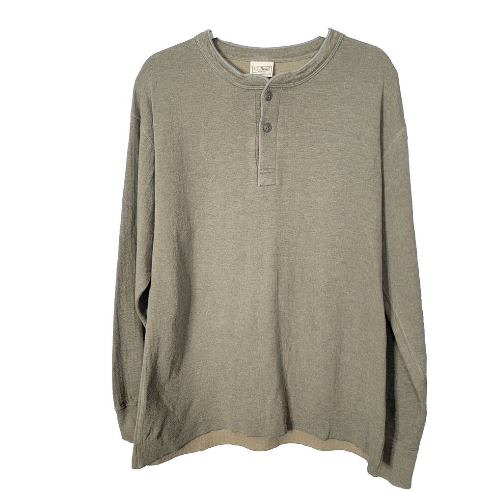 L. L. Bean Henley Size L Double 2-Layer Wool Cotton Blend Olive Base Warm